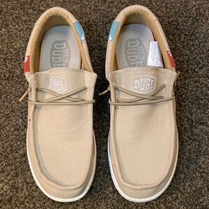 Hey Dude Light Tan Loafers with Color Accents